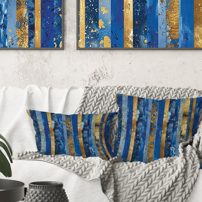 Coussin lombaire Glam Sparkling Stripes, Bleu / or