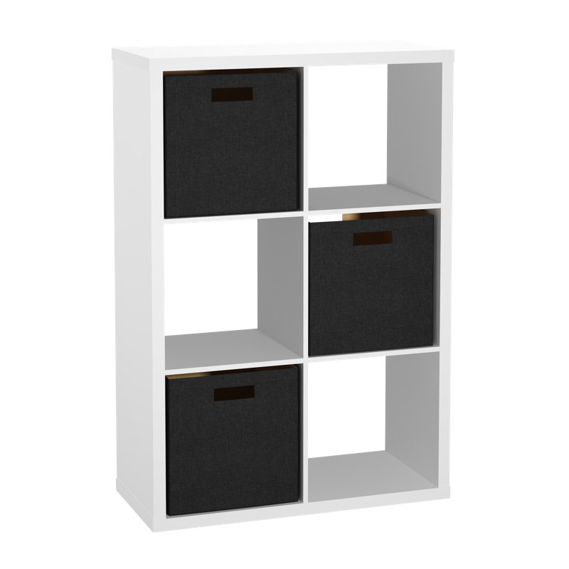Bibliothèque décorative à 6 cubes avec bacs en tissu, Noir, noir, noir, noir
