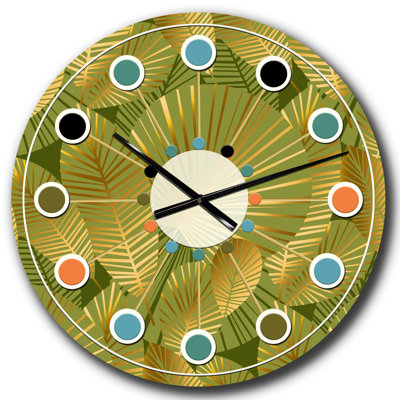 Golden Leaves I - horloge murale moderne Mid-Century