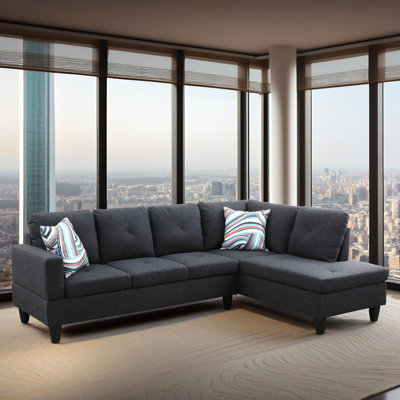 103" Savoy Dark Gray Linen Right Facing 2-Piece Sectional Sofa Set With Chaise