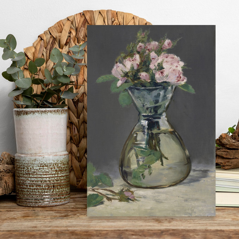 Roses mousseuses dans un vase, 1882, estampe d'art mural contemporain abstrait impressionniste représentant une rose