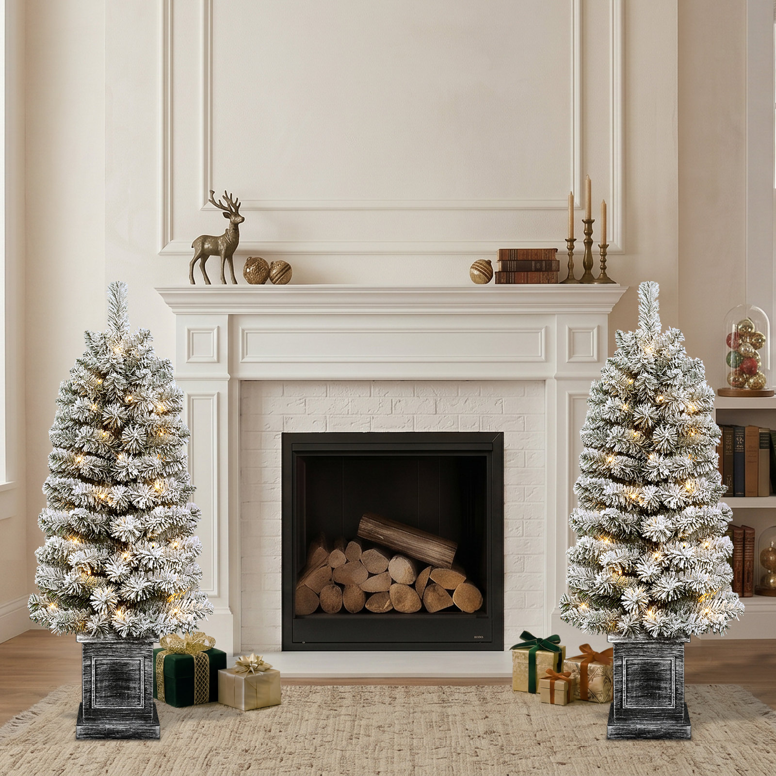 Potted Flocked 3.5' Pre-Lit Spruce Christmas Tree