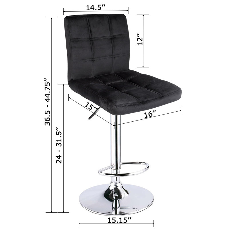 Tabouret de bar carré réglable en velours, Noir