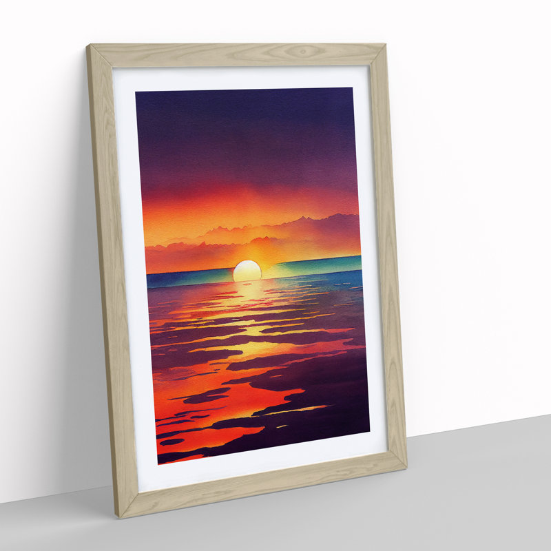 Excellent Ocean Sunset - Framed Print, 64cm H x 46cm W x 2cm D, Oak