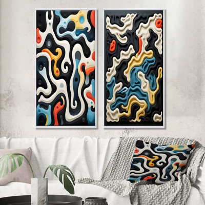 Multicolor Labyrinth Fusion - Abstract Shapes Wall Art Living Room Set Of 2
