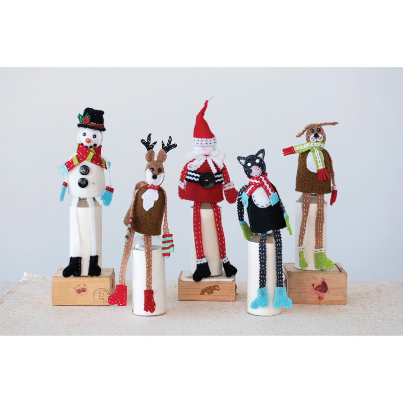 Handmade Fabric And Wool Felt Cat In Scarf Bottle Topper With Embroidery And Applique