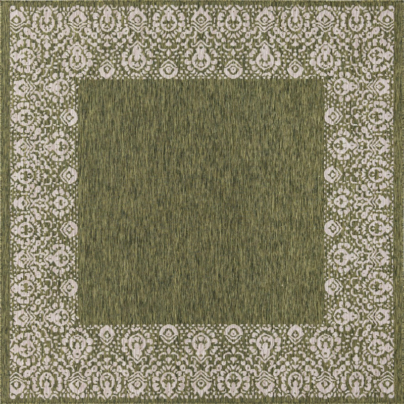 Tapis d'intérieur / extérieur vert Finbar, Carré 7 pi 10 po