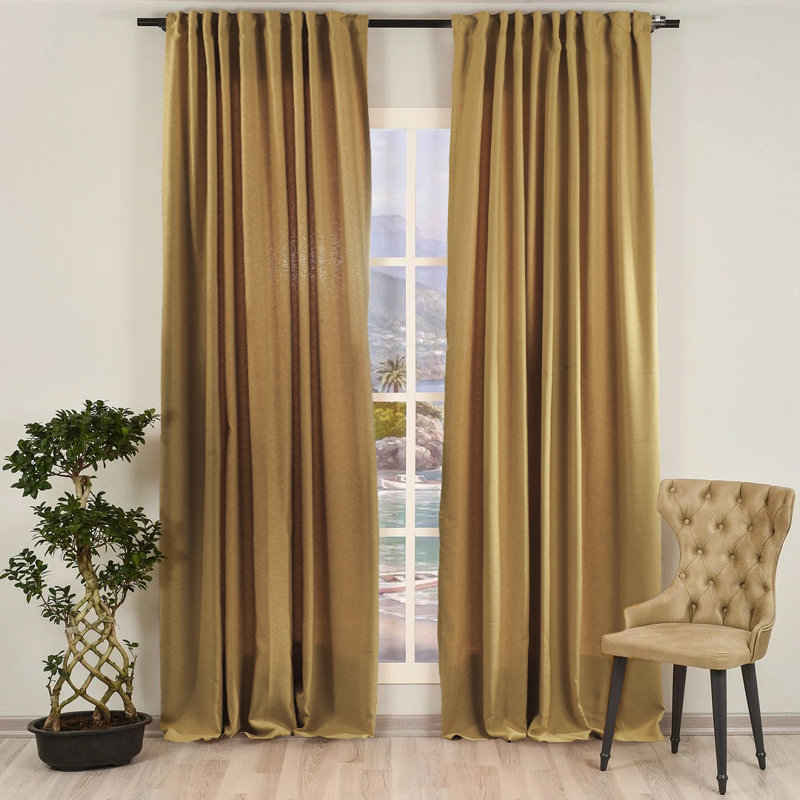 Extra Long & Extra Wide Faux Linen Decorative Curtain Single Panel, 280cm Width x 245cm Drop, Mustard Yellow