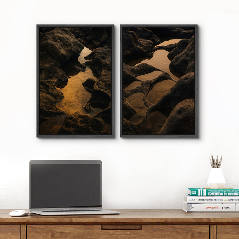 Paysage, ensemble de 2 reproductions d'art sur toile encadrées, Noir, H 24 po x l 32 po