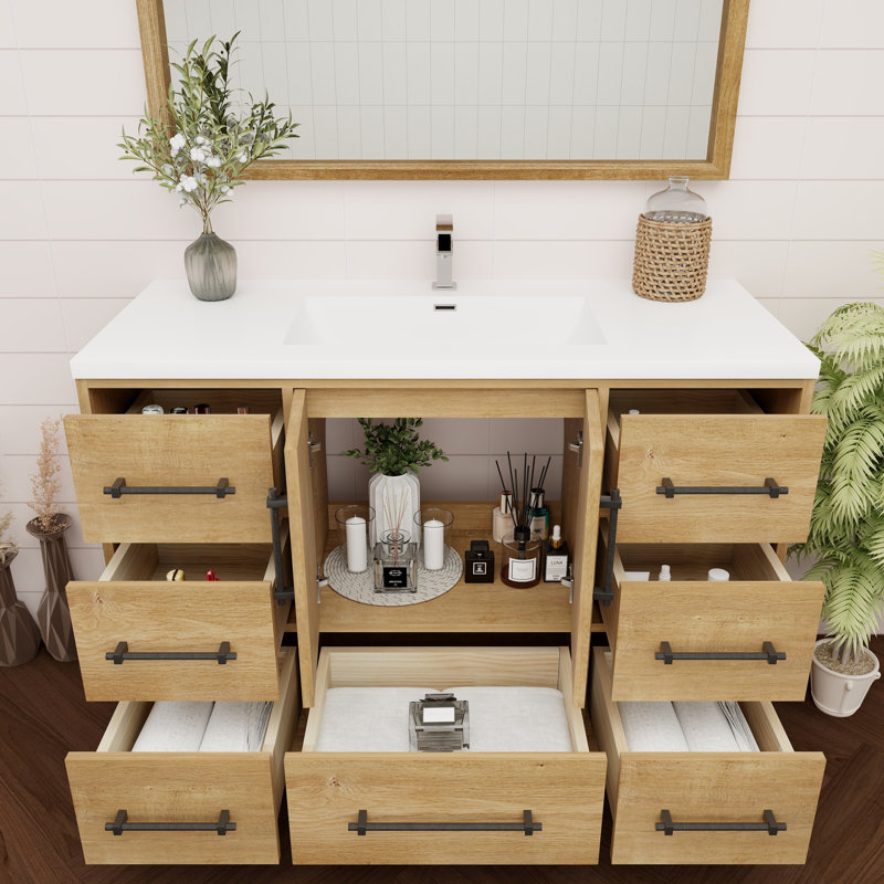 Meuble-lavabo simple 47,2 po avec plateau en acrylique Victoria, Chêne