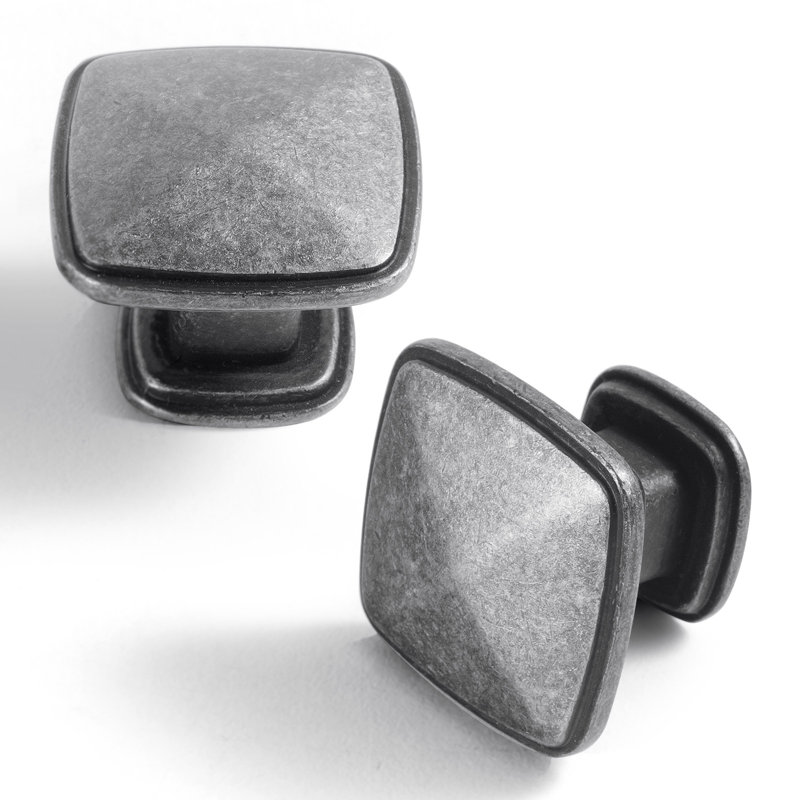 1.18" Length Square Knob Multipack, Distressed Silver