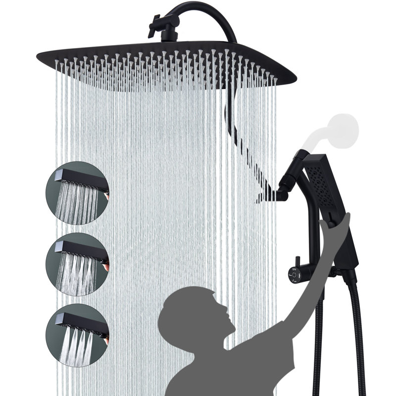 All-metal Dual Shower Head with Massage Mode Equipped , Matte Black, 14"