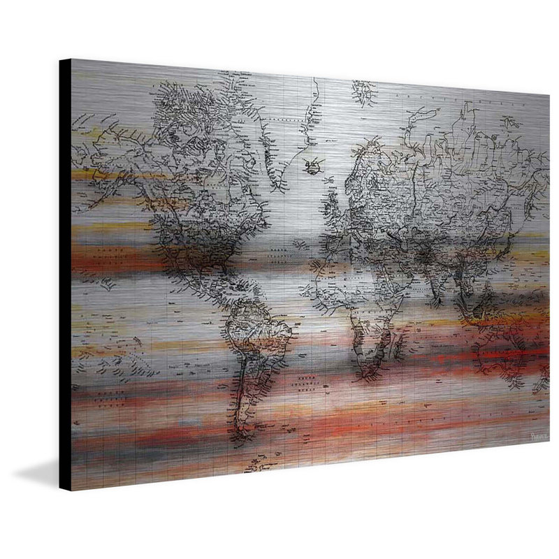 Reproduction d’art sur bois, "maailma" par parvez taj, H 24 po x l 36 po x 1,5 po