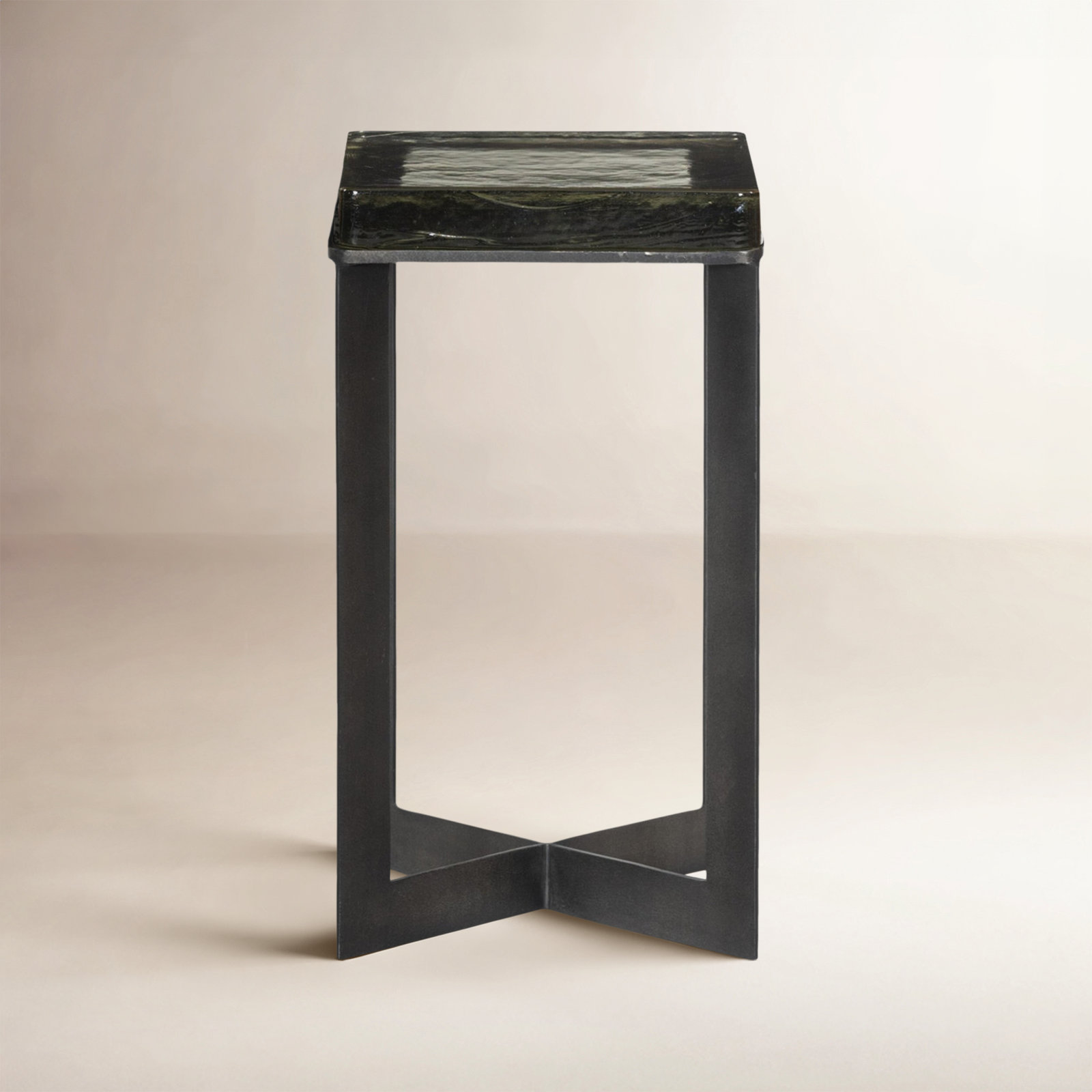 Alexzis Cast Glass End Table-Clear Cast Glass, Dark Brass, Clear