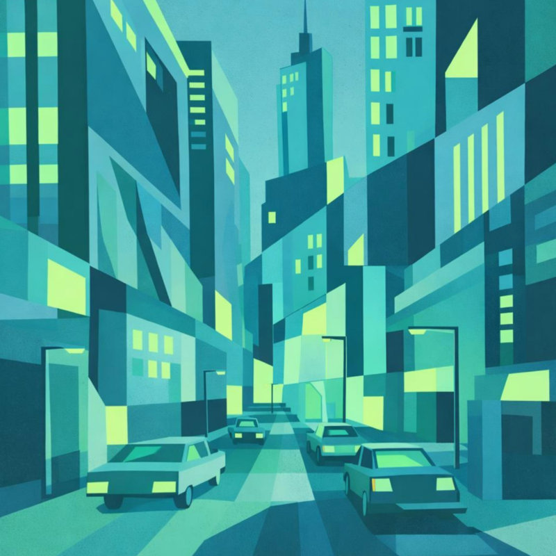 Housses de couette Urban Cityscape Illustration, Grand lit, Teal Forest Green
