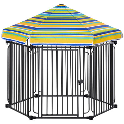 Chenil pour cage d'extérieur 48 po x 41 po, parc en métal robuste avec toit résistant aux intempéries, porte verrouillable et parc de construction solide, verrouillage sécuritaire du chenil pour animaux de compagnie