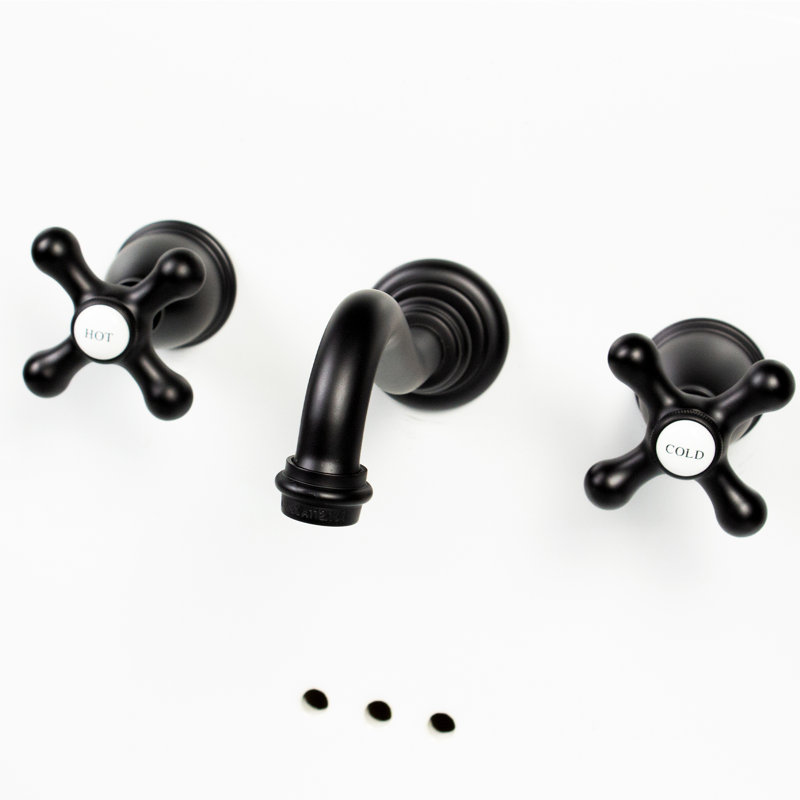 Fireclay Wallmount Bath Sink with Faucet, Drain and P-Trap Set, White/Matte Black