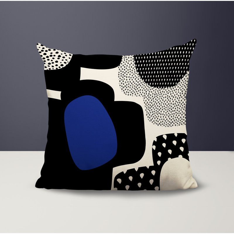 Coussin carré intérieur / extérieur pia, H 15 po x l 15 po, Bleu marine / noir / blanc cassé