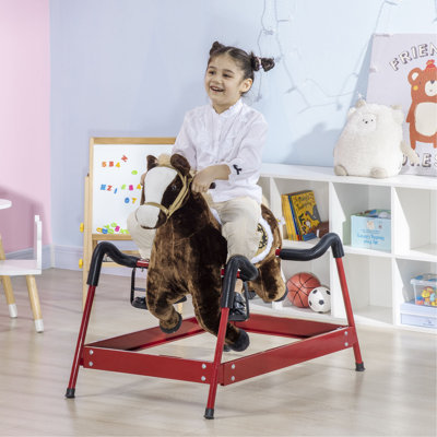 Cheval à bascule printanier, cheval à cheval pour filles et garçons avec sons d'animaux, cheval en peluche avec sensation douce, jouet interactif pour