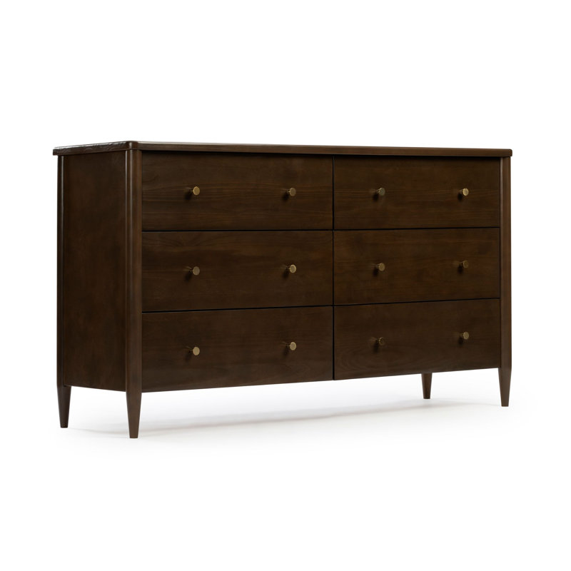 Commode en bois massif 6 tiroirs Harbor, Noyer