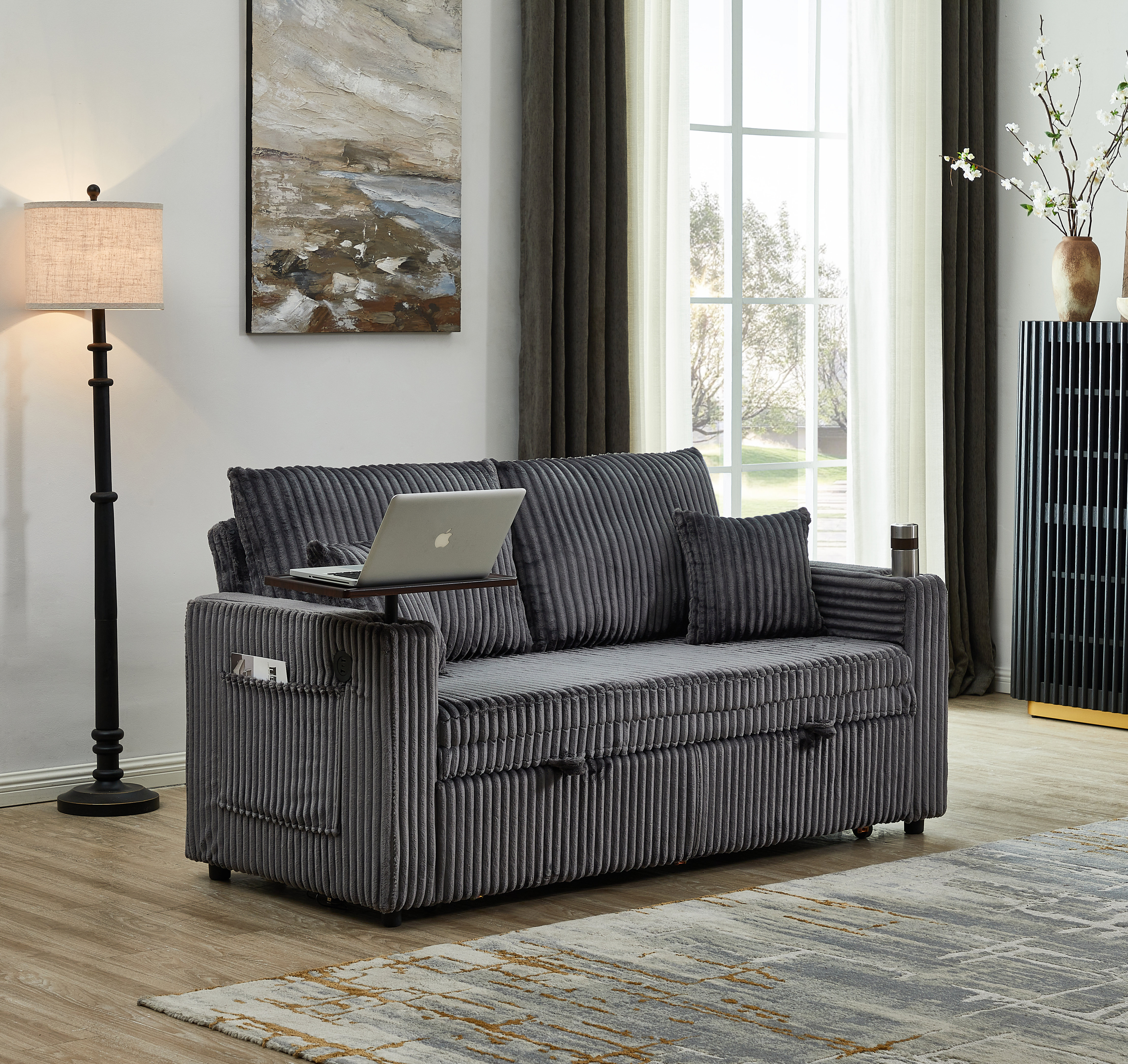 Latitude Run® 65" Pull Out Sofa Bed With USB Port ,Upholstered ...