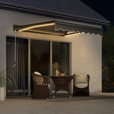 Outsunny 250cm W x 200cm D Polyester Cover Motorised Retractable Patio Awning,Door Canopy,Window Awning,Freestanding Awning