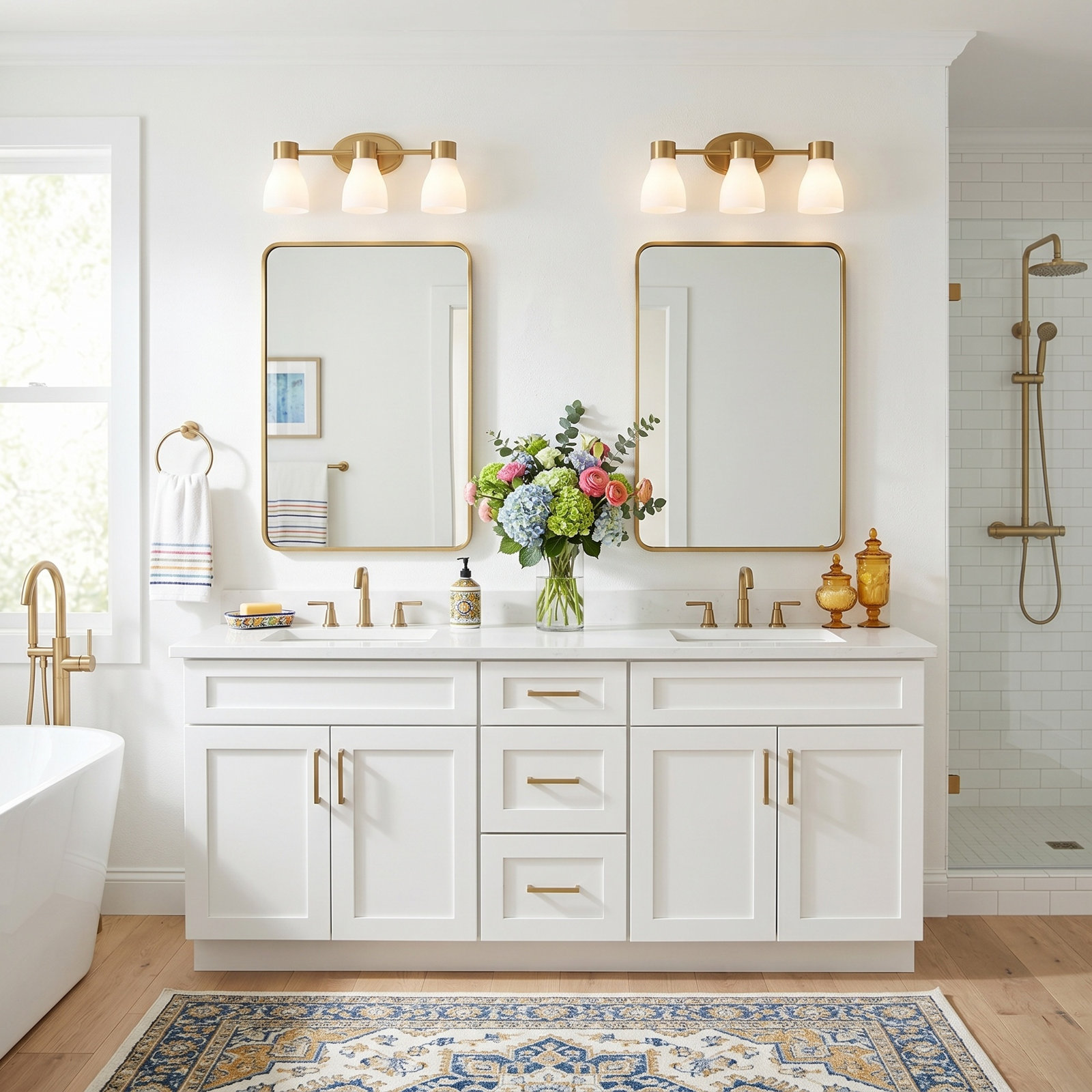 Jessa 6-Light Opal Glass Dimmable Vanity Light, Brushed Brass, 3