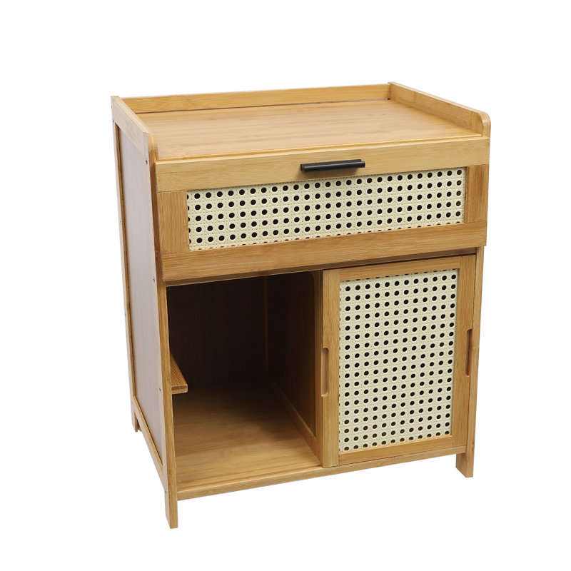 Bedroom Nightstand Bamboo Night Stand With Drawer And Shelf Boho Bedside Tables End Table Side Tables