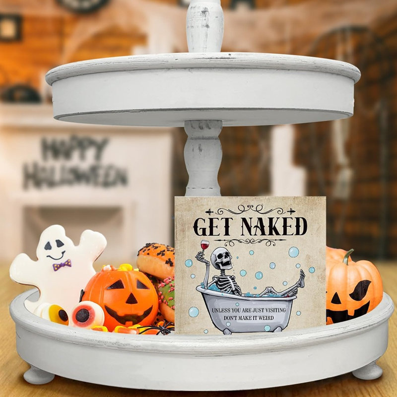 Drôle de crâne d'Halloween - décoration de salle de bain et de table de ferme 5 po x 5 po