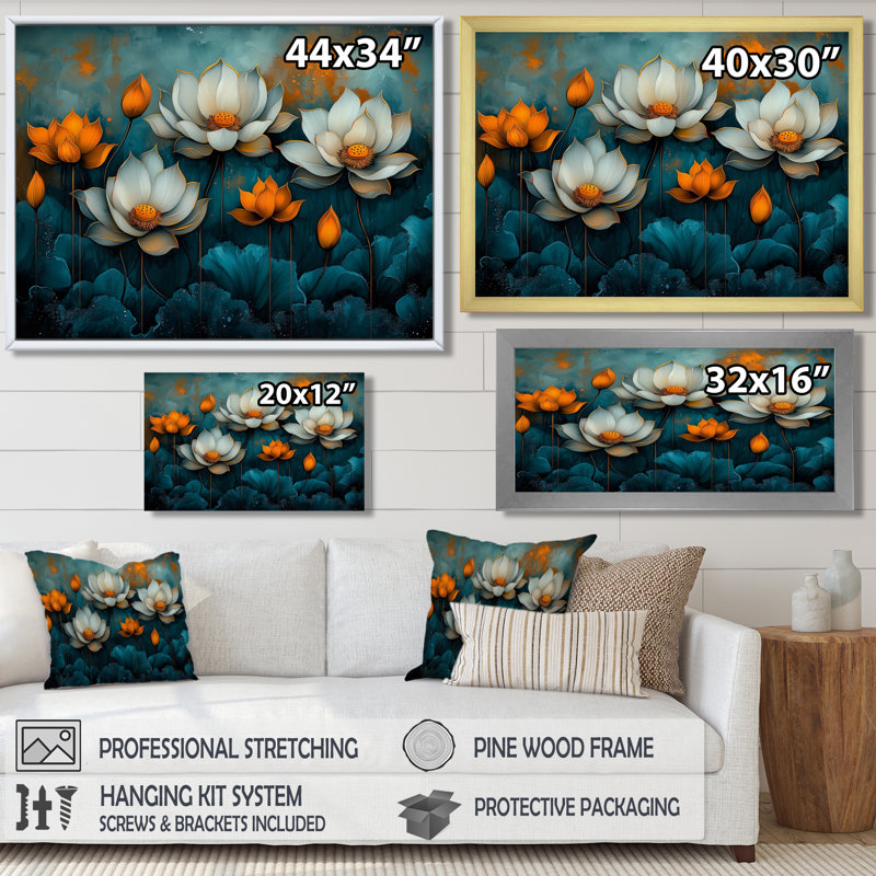 Illana - Floral Wall Art, H 30 po x l 40 po, Impression encadrée flottante, Crème, crème