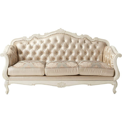 Modern Sofa Chantelle Sofa W/3 Pillows In Rose Gold PU/Fabric & Pearl  53540