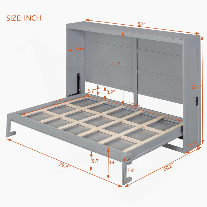 Lit escamotable Woden, Gris, Lit double