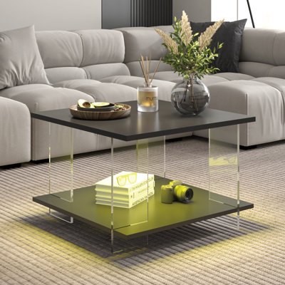 Square Acrylic Coffee Table with Storage & 16-color RGB for Living Room