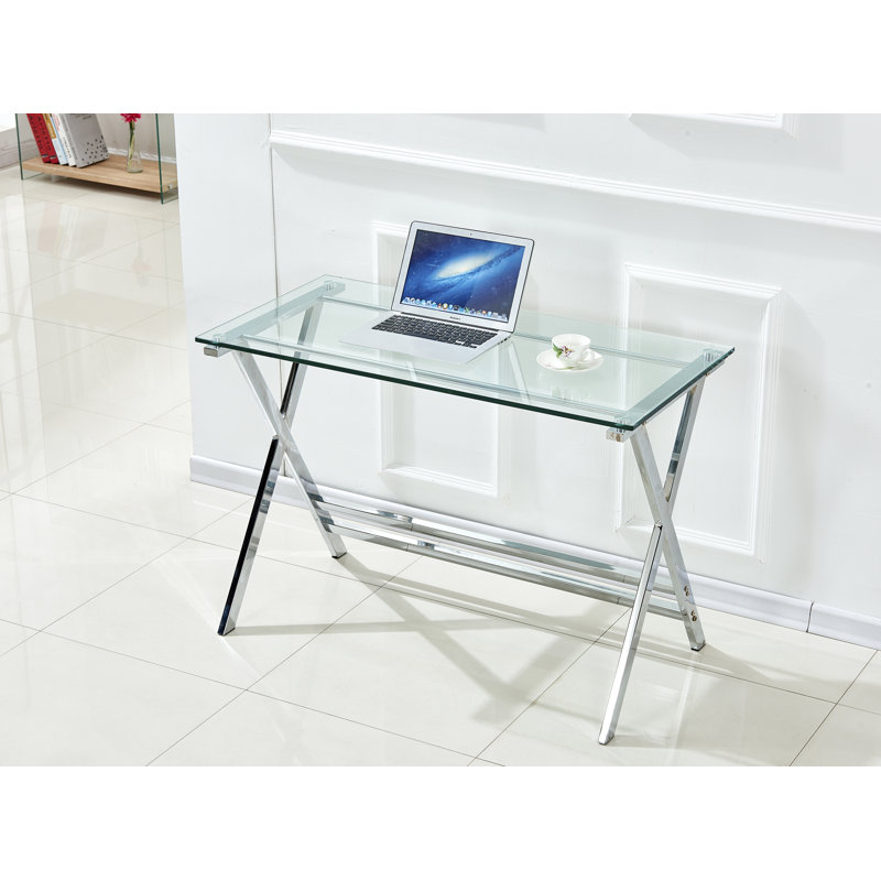 Bureau d'ordinateur / table d'ordinateur portable en verre trempé transparent avec bords arrondis | Idée de cadeau