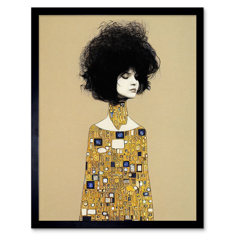 Klimt Style Retro Boho Afro Hair Gold Dress - Single Picture Frame Print