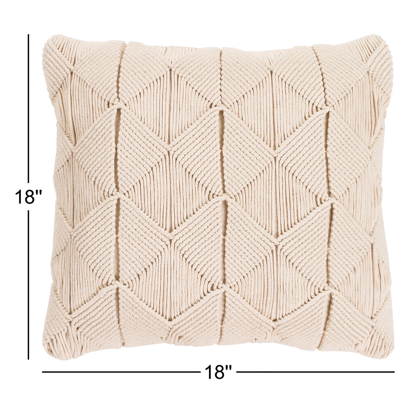 Migramah Cotton Throw Pillow, Poly Fill, 18" x 18", Cream