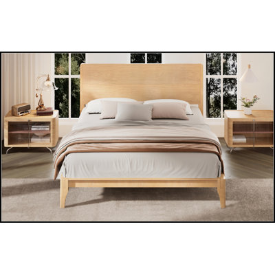 Lit plateforme en bois de bambou de taille moyenne Mid-Century de 12 po avec support en métal, aucun sommier requis, assemblage facile