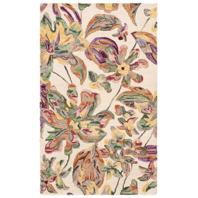 Tapis ivoire / prune en laine / coton touffeté à la main Alcindor