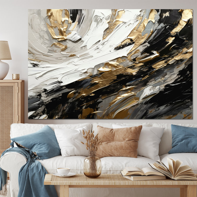 Golden Wave Reflections VI - Art mural abstrait sur toile, H 40 po x l 60 po