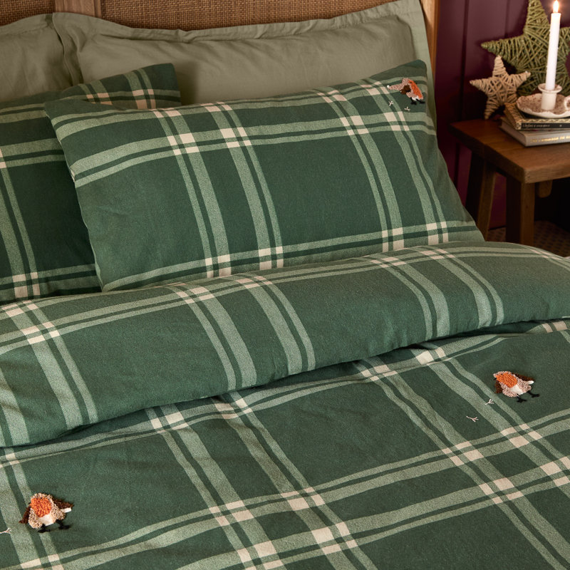 Ramble Robin Cotton Chequered Duvet Cover Set, Single Bed (135x200cm) Duvet Cover + 1 Pillowcase