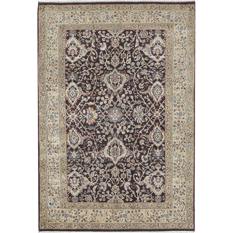 Tapis brun et doré de haute qualité noué à la main