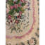 1880s Traditional Beige Antique Roses Folk Art American Hooked Knotted Wool Rug
