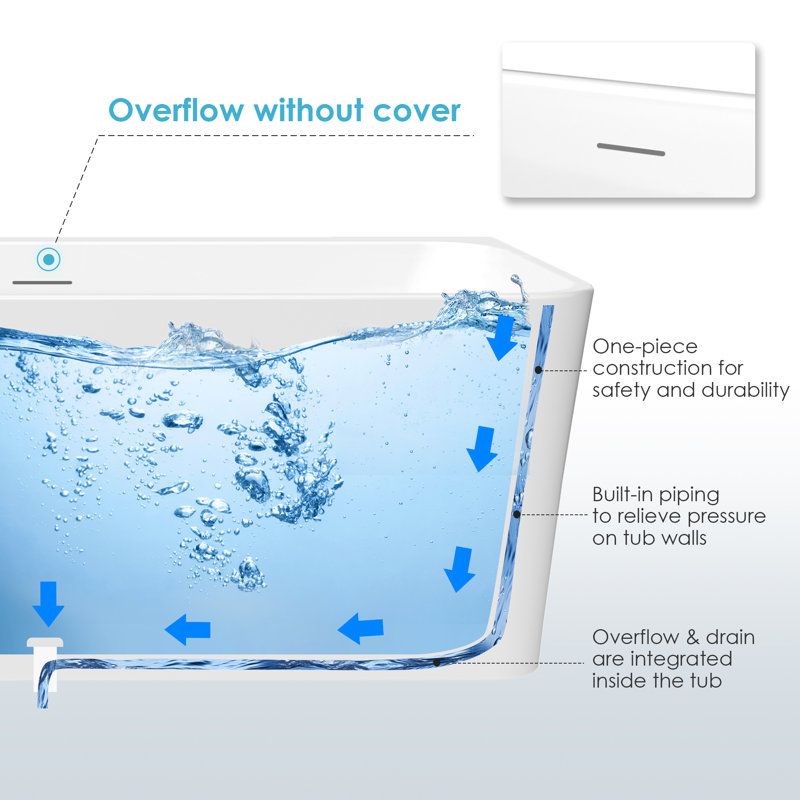 Lilac 67" x 32" Freestanding Acrylic Air Soaking Bathtub in Glossy White with Drain and Overflow