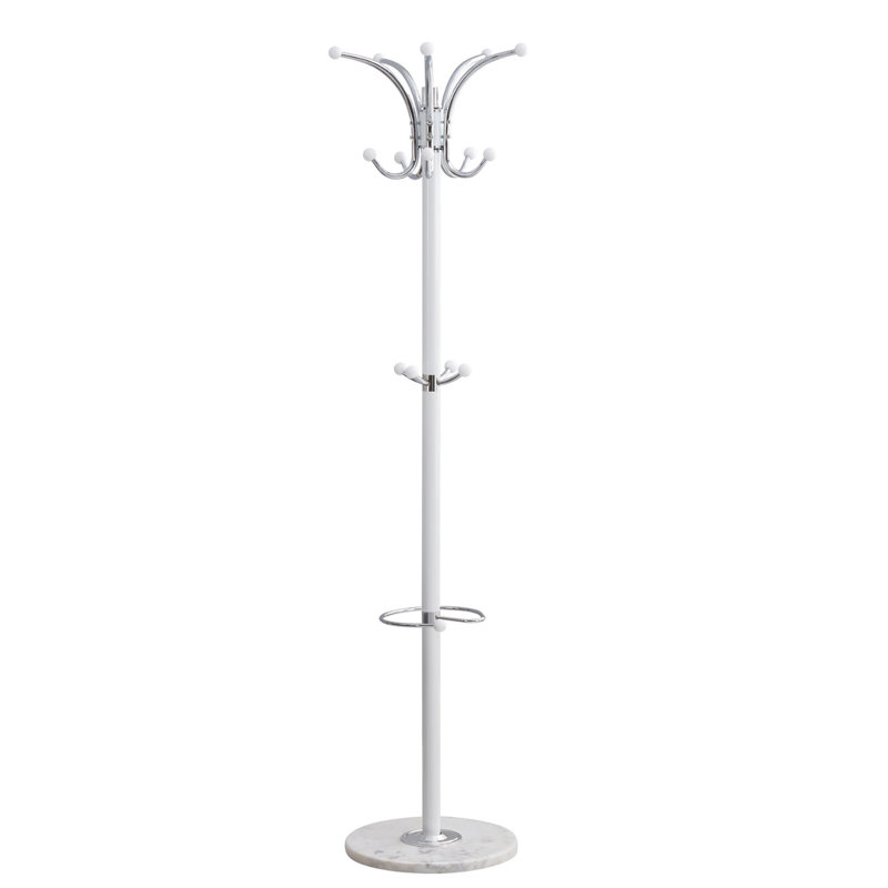 Aluminum Freestanding 14 - Hook Coat Rack, White