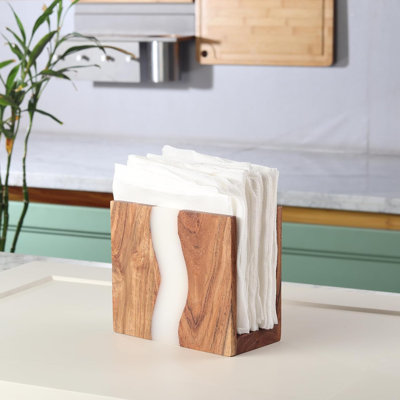 Acacia wood & Transparent Epoxy resin Napkin holder for table