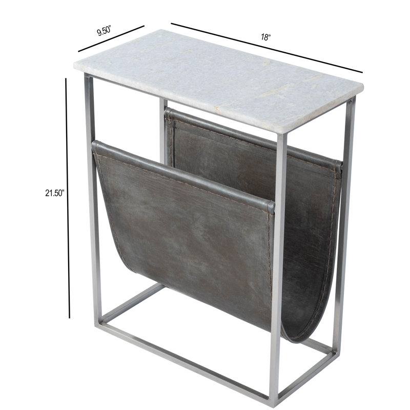 Edie Marble & Leather Magazine Side Table, White/Gray