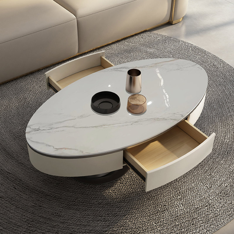 Table à thé ovale moderne et minimaliste en acier inoxydable