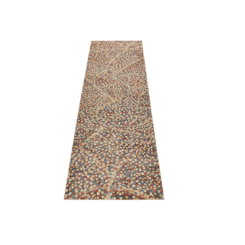 Distressed Homage Hand Knotted Wool Abstract Area Rug, Runner 3' x 12'