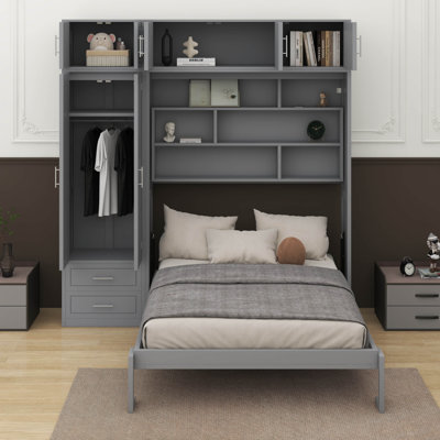 Queen Size Wall Murphy Bed With Top Cabinet,Shelves And Wardrobe by Hokku Designs