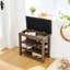 Tabouret confortable à hauteur réglable, bois d'hévéa brun, cuir, espace de rangement et banc pratique, hauteur réglable, trois niveaux de ventilation